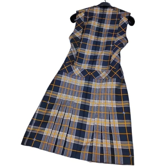 Burberry Alana Embroidered Equestrian Knight Logo Navy Plaid Mini Dress US 8 - Picture 7 of 16